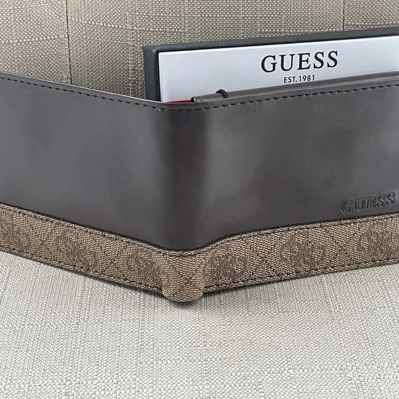 Guess Men Billfold Cardholder Brown Leather Bifold Wallet Purse New In Box - Picture 7 of 12